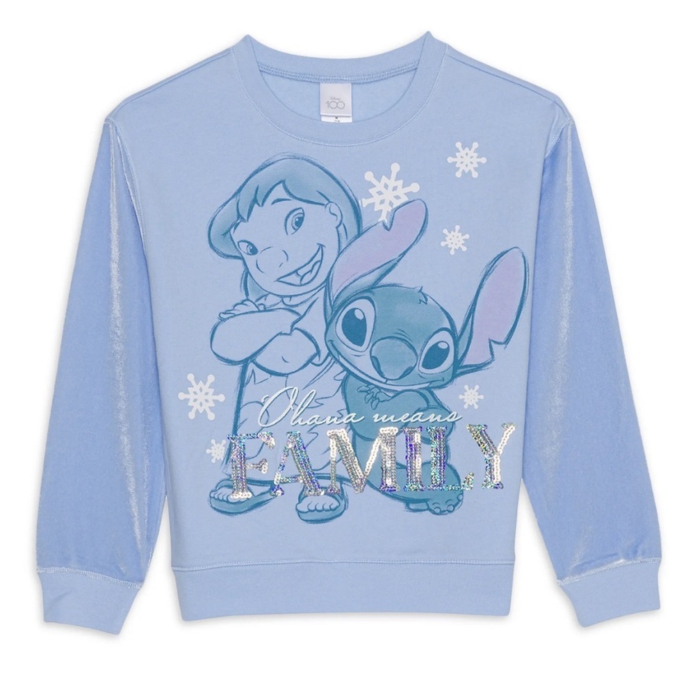 Disney 100th Lilo & Stitch Girls Long Sleeve sequin Pullover Sweatshirt